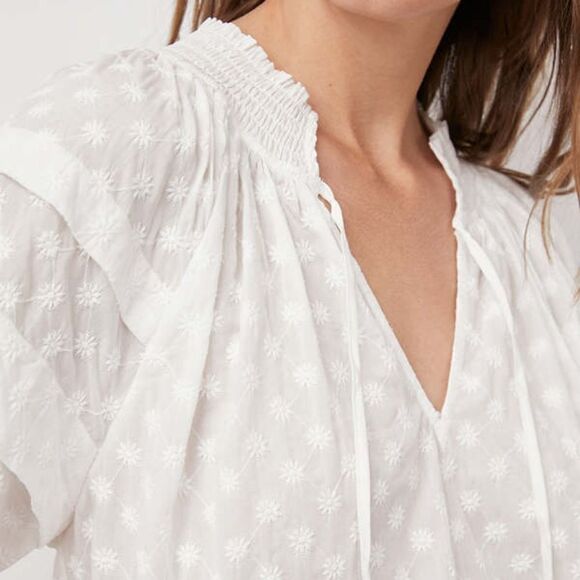 Rails Paris Cotton White Embroidered Daisey Soft Pleated Puff Short Slee… - Picture 4 of 12